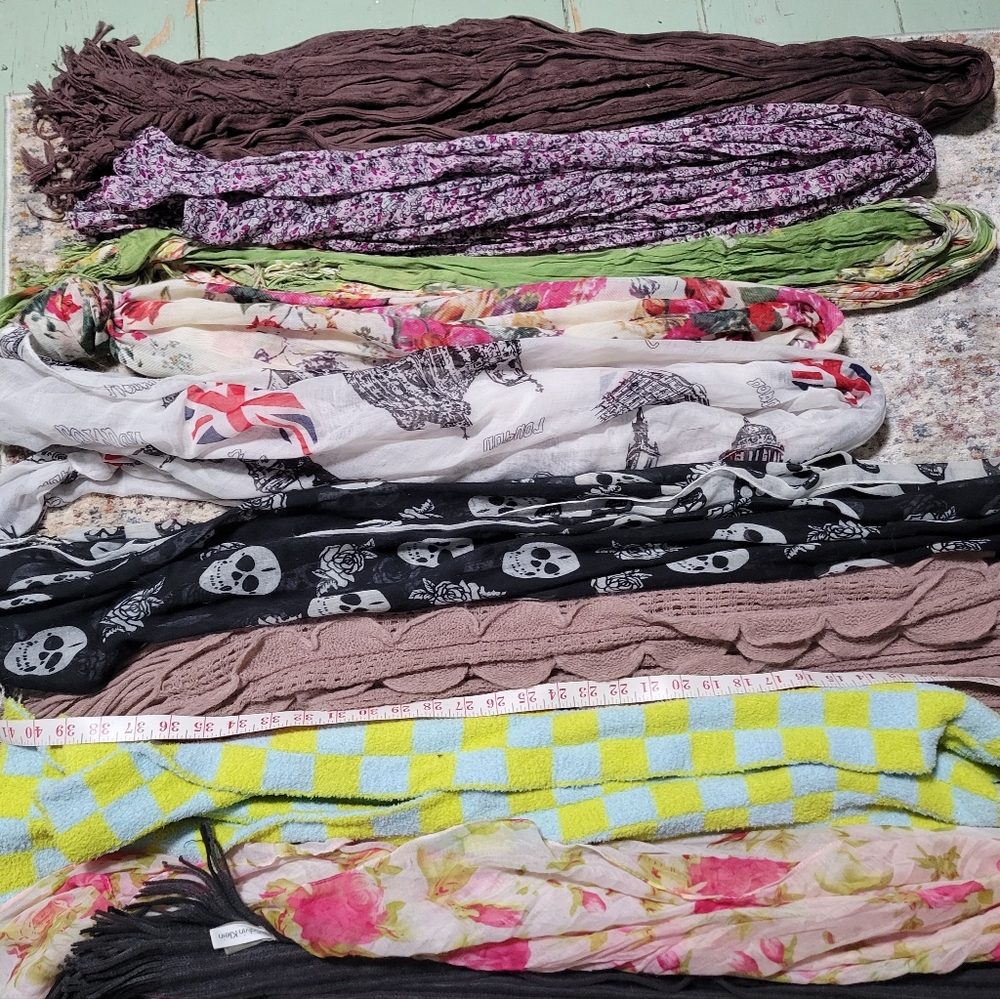 Miscellaneous assortment of scarves.